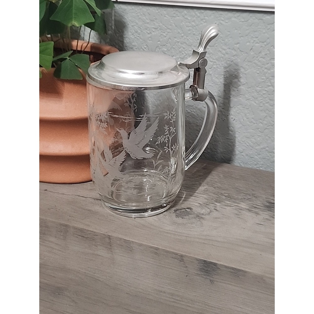 Vtg‎ French Etched Beer Stein Pewter Lid Mug Mallard Duck Goose Cabin  Hunting